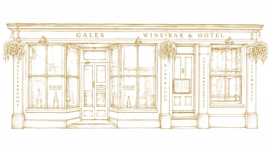 Drawing of the exterior of Gales wine bar